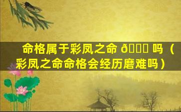 命格属于彩凤之命 🐟 吗（彩凤之命命格会经历磨难吗）